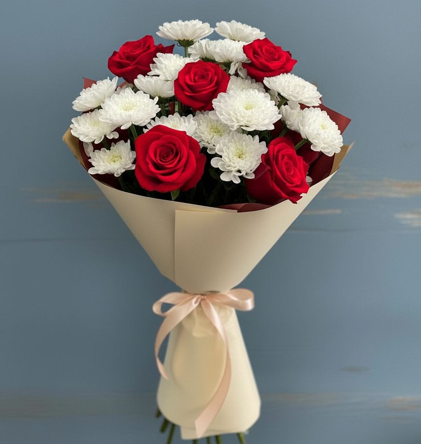 Букет цветов из: Розы и Хризантемы в Каспийске