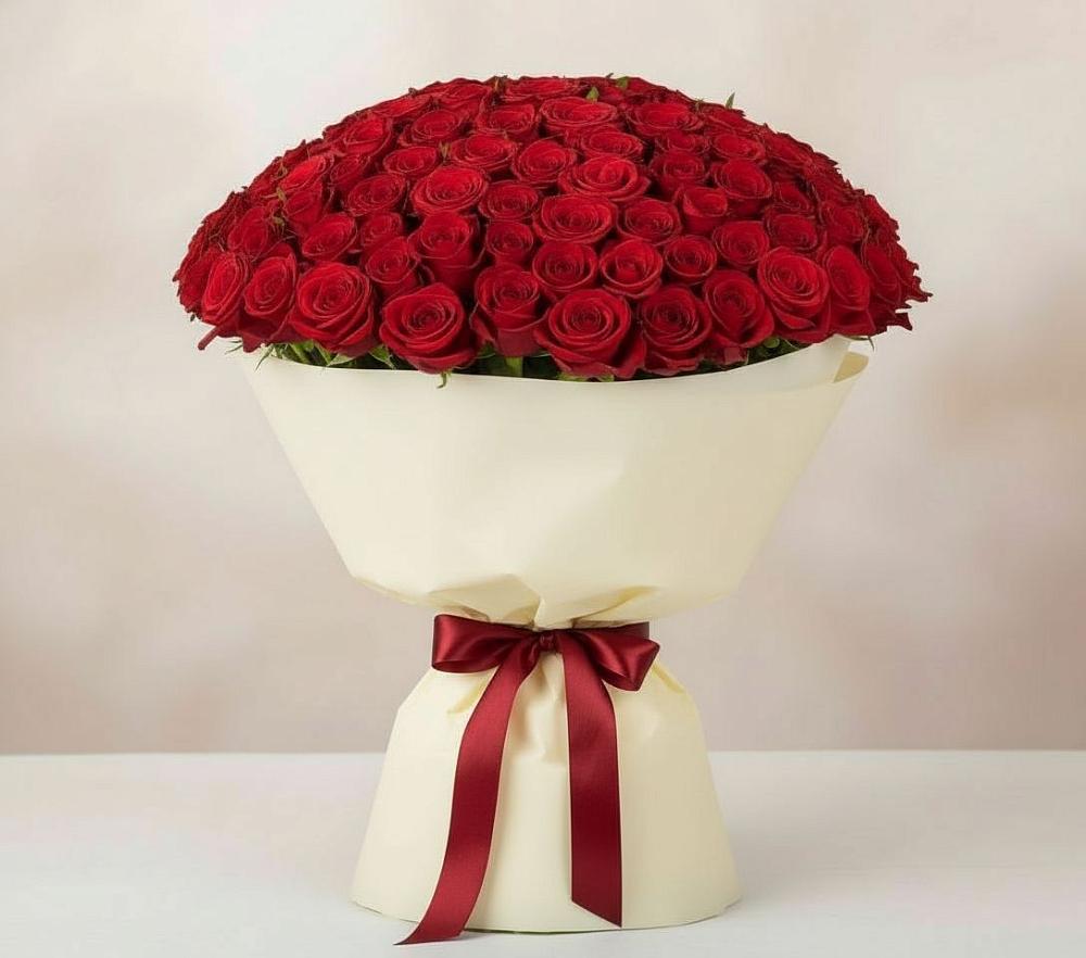 Букет 101 Красная роза Милано в Каспийске