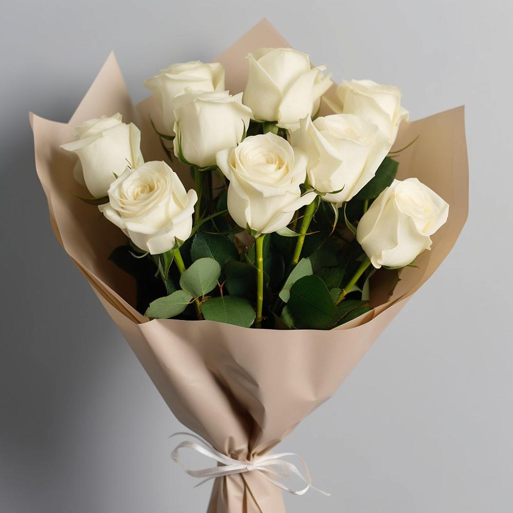 Букет 9 Белых роз Эдлесс Лав в Каспийске