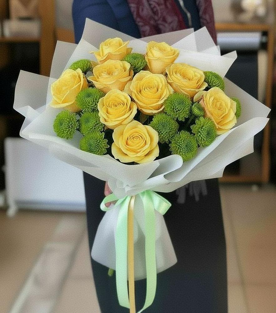 Букет цветов из: Хризантемы и Розы в Каспийске