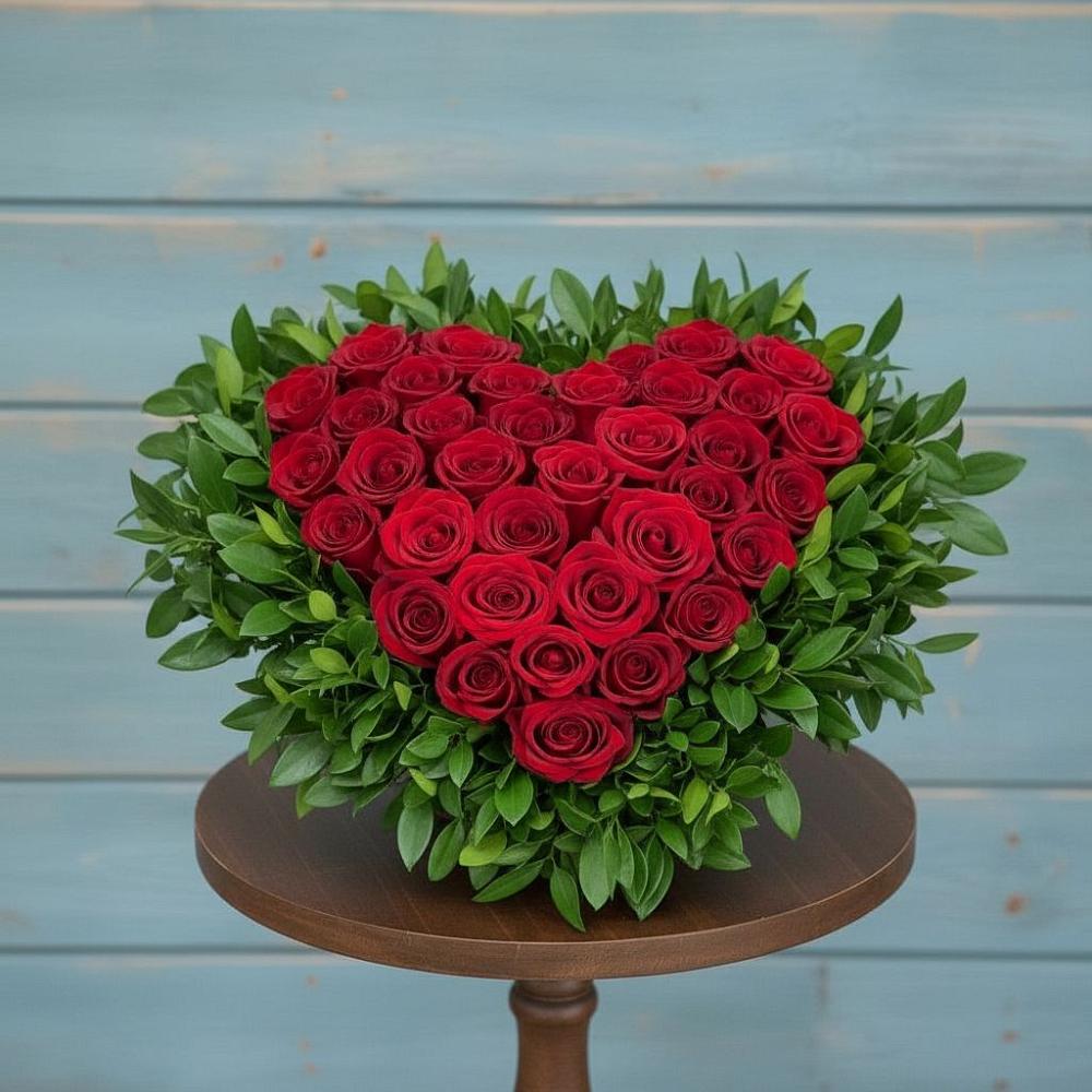 Цветочная композиция из Розы в виде сердца в Каспийске