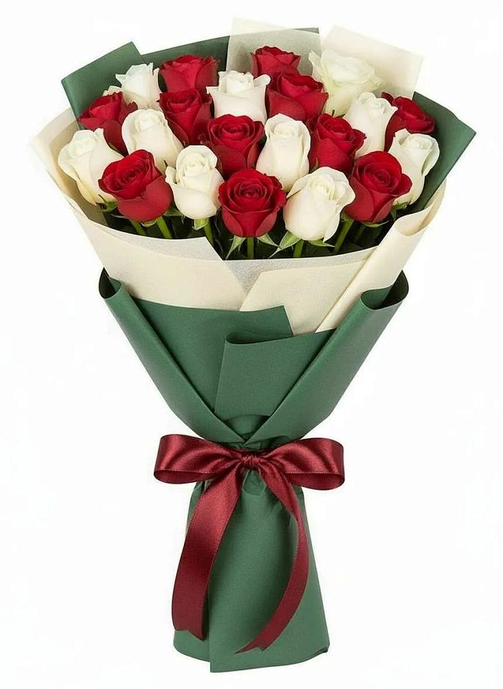 Букет Микс из красных и белых роз в Каспийске