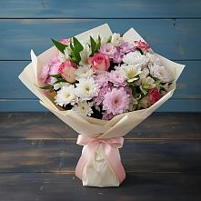 Букет цветов из:  Хризантемы, Альстромерии и Розы в Каспийске