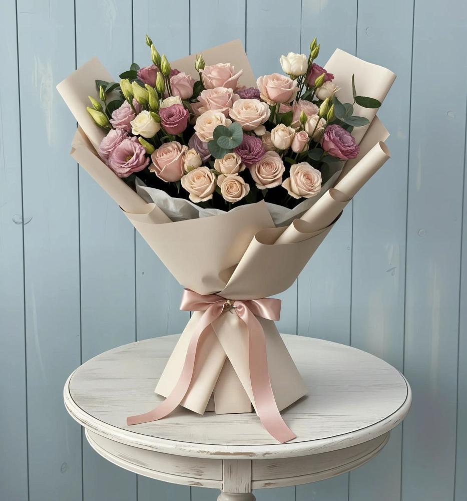 Букет цветов из: Розы и Лизиантусы в Каспийске