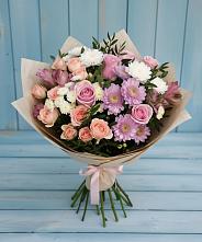 Букет цветов из:  Хризантемы, Розы и Альстромерии в Каспийске